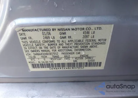 2006 Nissan Maxima 3.5 Sl from USA, damaged, VIN 1N4BA41EX6C837052